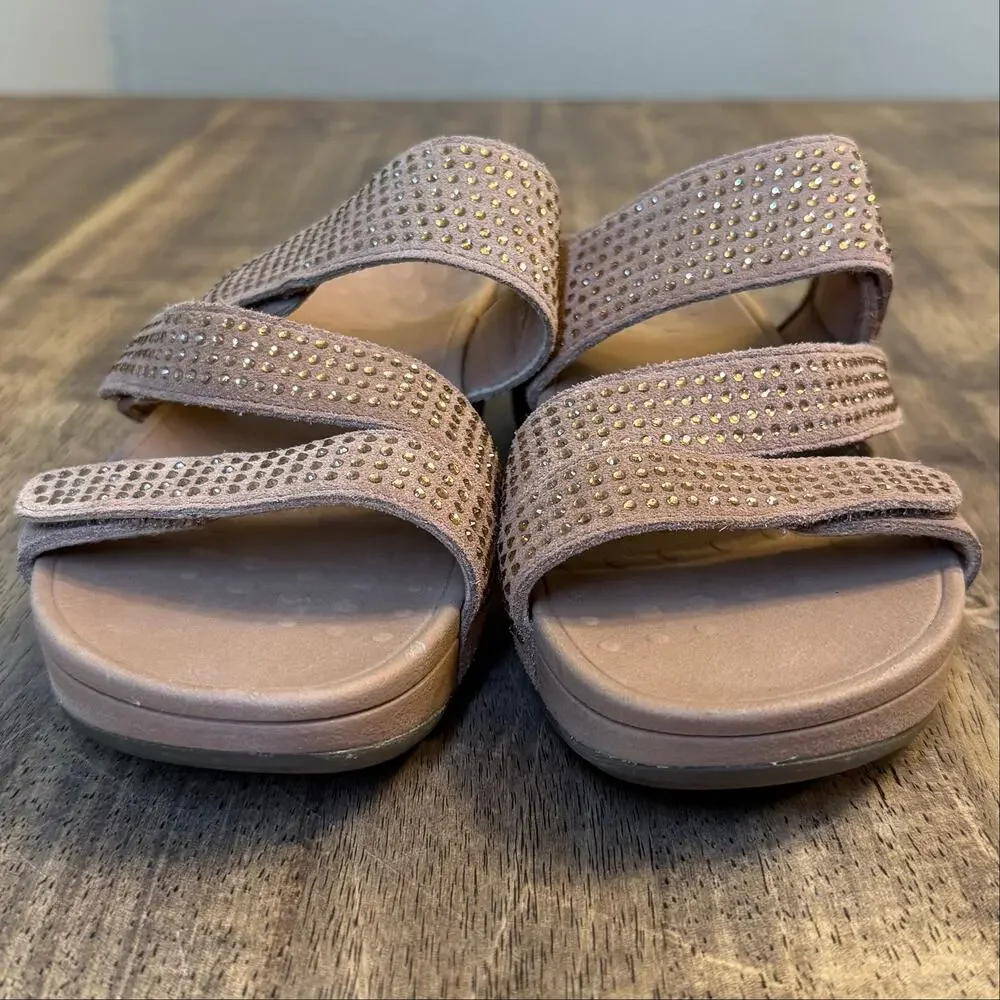 Vionic Sandal Alexis Rhinestone Leather Slip On Arch Support Rosegold Women's 6